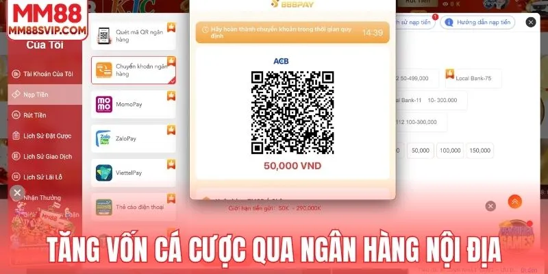 Tăng vốn cá cược qua ngân hàng nội địa