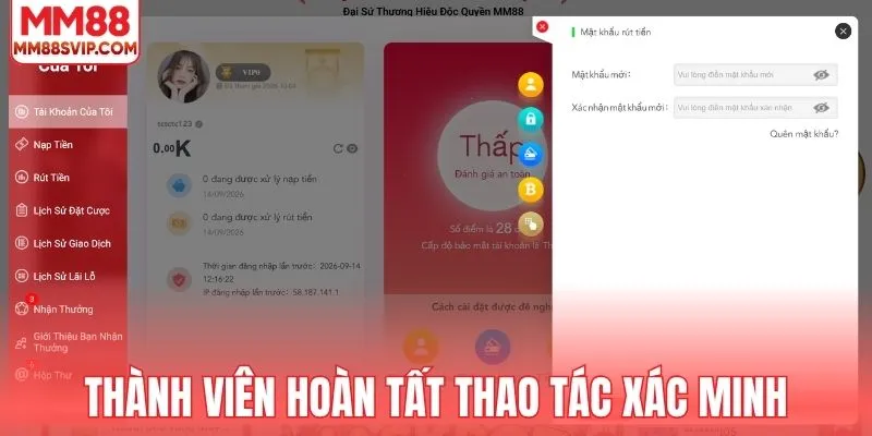 Thành viên hoàn tất thao tác xác minh tài khoản